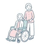 イラスト　車いすにのったおばあちゃんと女性